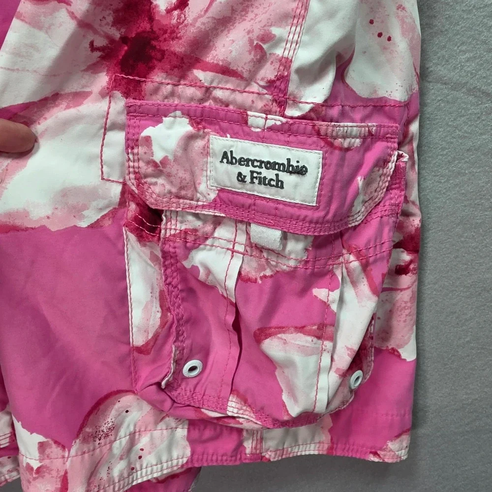 Y2K Abercrombie and Fitch Mens Hibiscus Floral Cargo Board Shorts Swim Trunks L